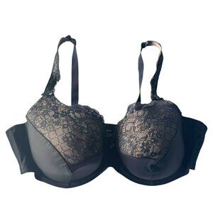 Curvycouture Tulip Lace Push Up Bra Size 42DD Bombshell Black Style #1017